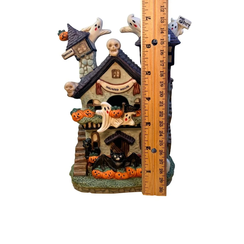 Vintage Haunted House 1990s Ceramic Ghost Pumpkin Halloween Light Up Village